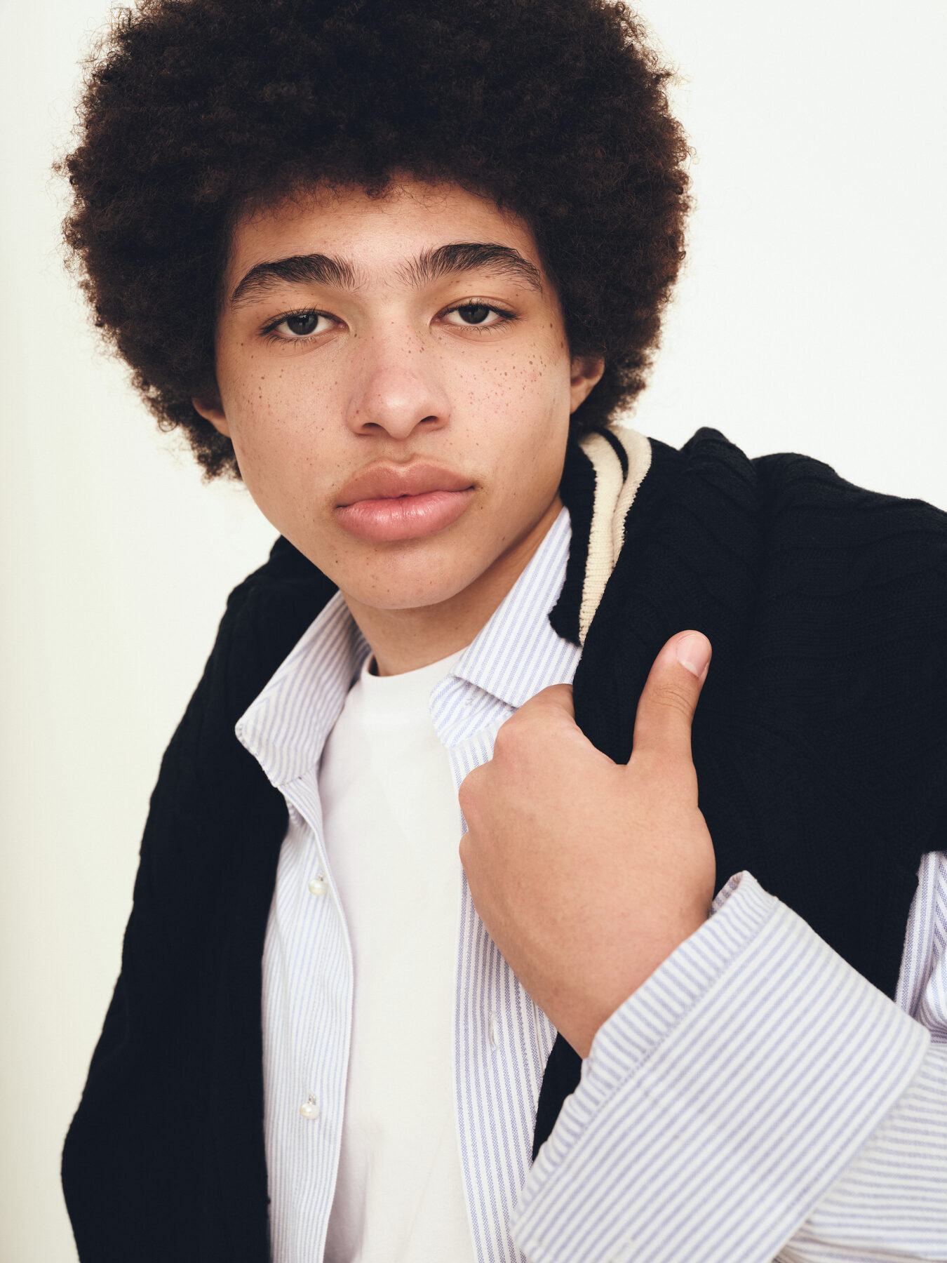 Editorial menswear portrait with gesture
